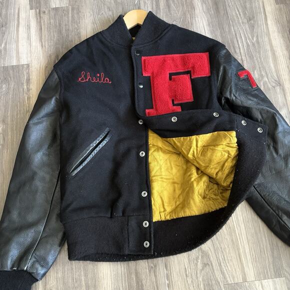 Vintage Fort Dodge Swimmers Chain Stitched Jacket Size M/L 1970s Leather Wool - Picture 3 of 10